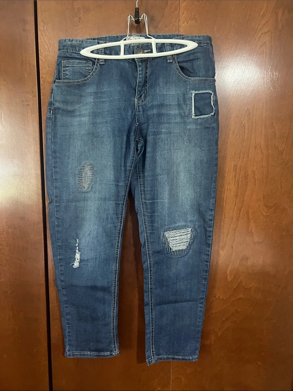 SO Women's Skinny Distressed Dark Blue Jeans